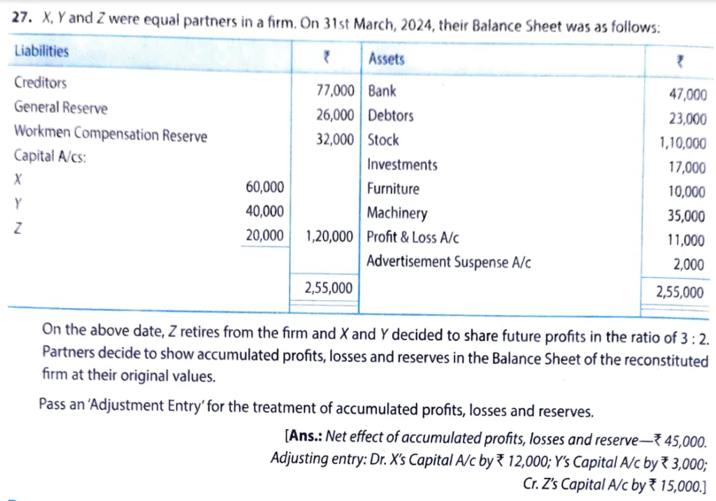 question 27 retirement of a partner TS Grewal 