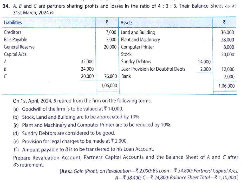 question 34 retirement of a partner TS Grewal 