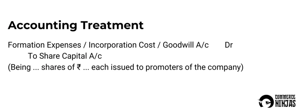 accounting treatment when issue to promoters for issue of considerations other than cash